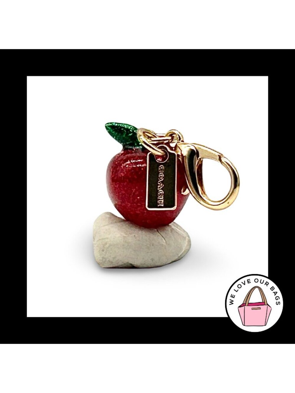 Rare NEW COACH APPLE Glitter Resin Dinky Bag Charm Bracelet Zipper Hang Tag Fob